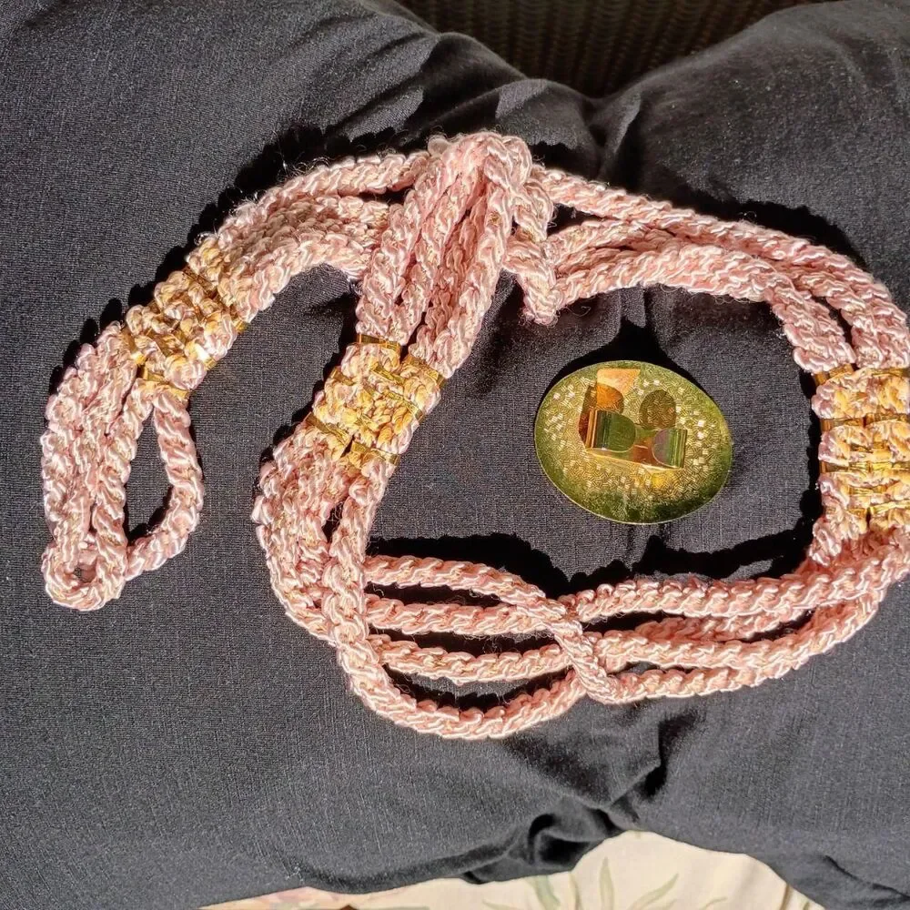 1980's Pink Cord and Enameled Brass Buckle Belt